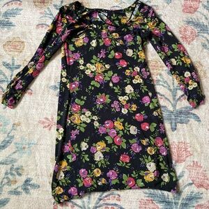 Free People Black Floral Long Sleeve Mini Dress